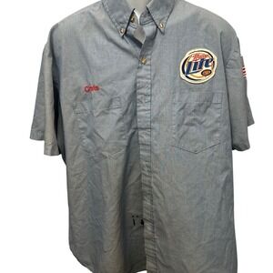 Vintage Miller Lite Beer Logo Work Shirt Button Down Embroidered Flag XXL 18.5